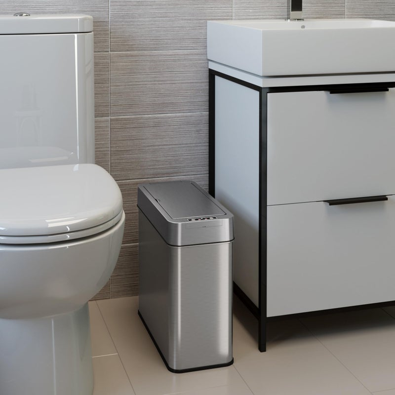 iTouchless 4 Gallon Bathroom Trash Can with Lid and Deodorizer Lid Opens Right, 15 Liter Stainless Steel Slim Automatic Small Waste Basket Dustbin for Bedroom Home Office Livingroom Garage - Image 3